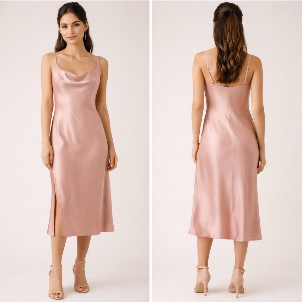 Express Blush Satin Midi Slip Dress Bridesmaid Wedding Guest Minimalist XS
